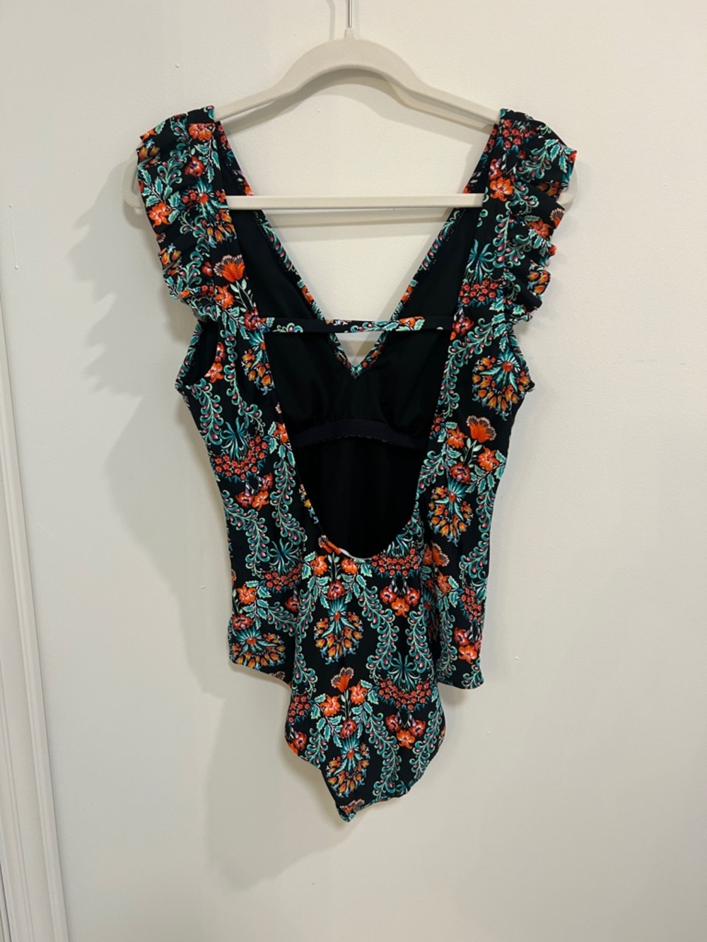 Jessica Simpson Black One-Piece Swimsuit with Teal and Orange Floral Print - Picture 3 of 7